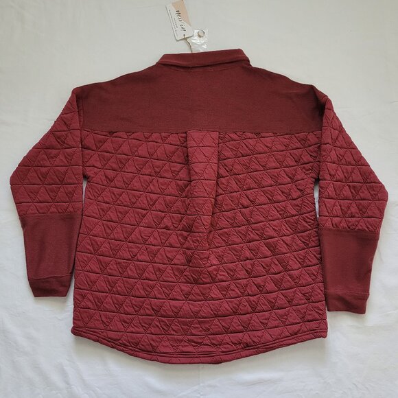 Oversized Quilted Shacket Jacket Button Up Maroon Burgundy Womens Size Small - Picture 7 of 9